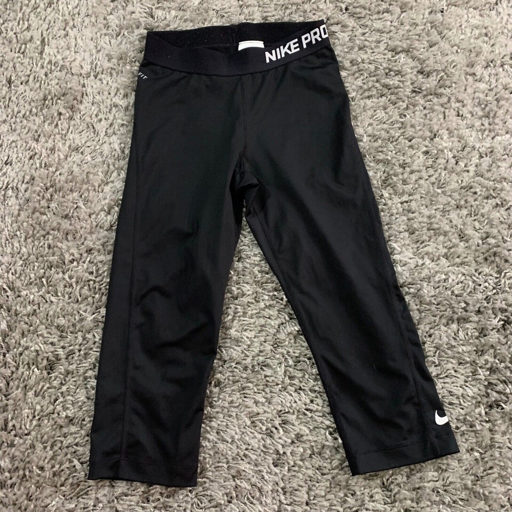 Nike Pro Pants Womens Small Black‎ & White Logo Spelled Out Leggings Dri-Fit